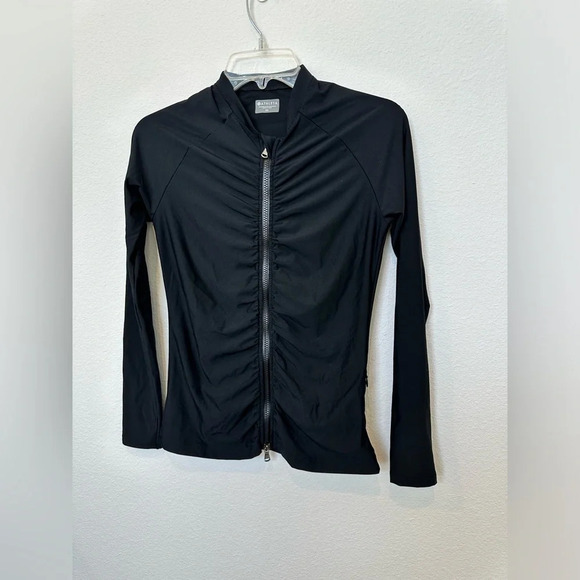 ATHLETA Black Ruched Front Zip Front Nylon Blend Jacket XS - Picture 3 of 9